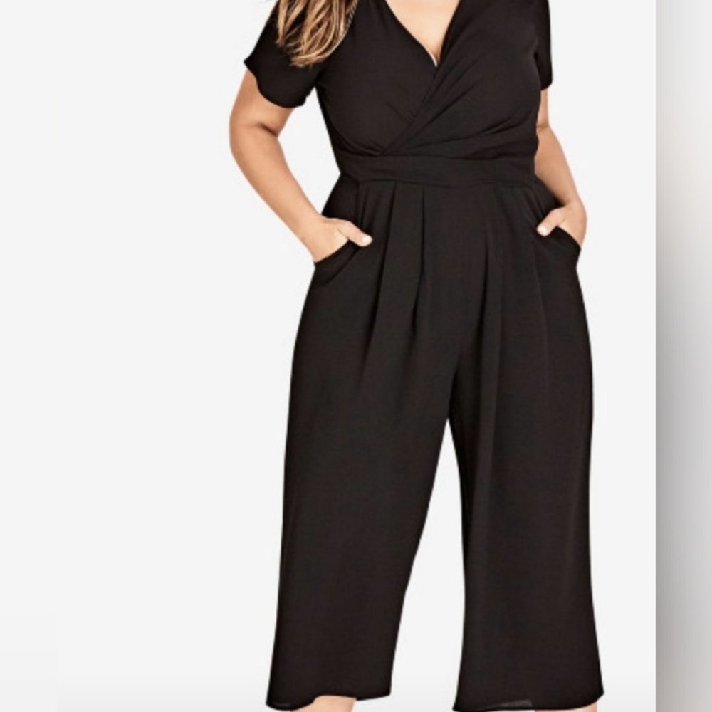 City Chic Womens size S 16 jumpsuit black Asplice cropped